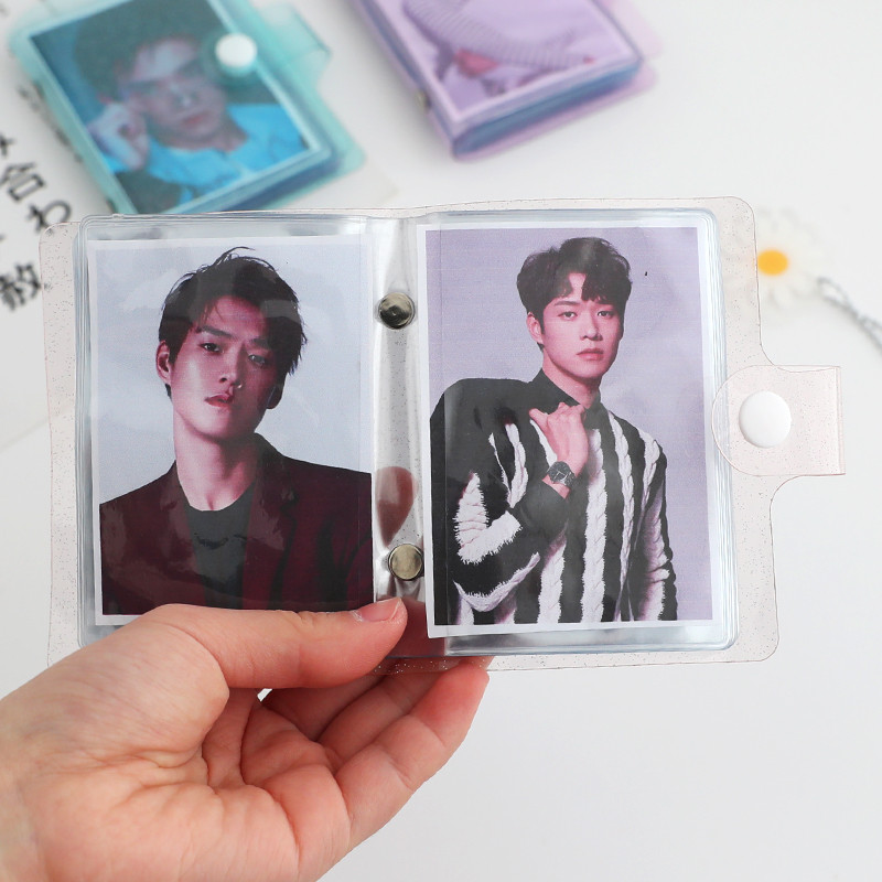 MINKYS Kawaii Glittery 3-tollised kaasaskantavad minifotokaardid Koguge raamatukaarte Kpop-fotode korraldaja, hoiustamisraamatute koolitarbed
