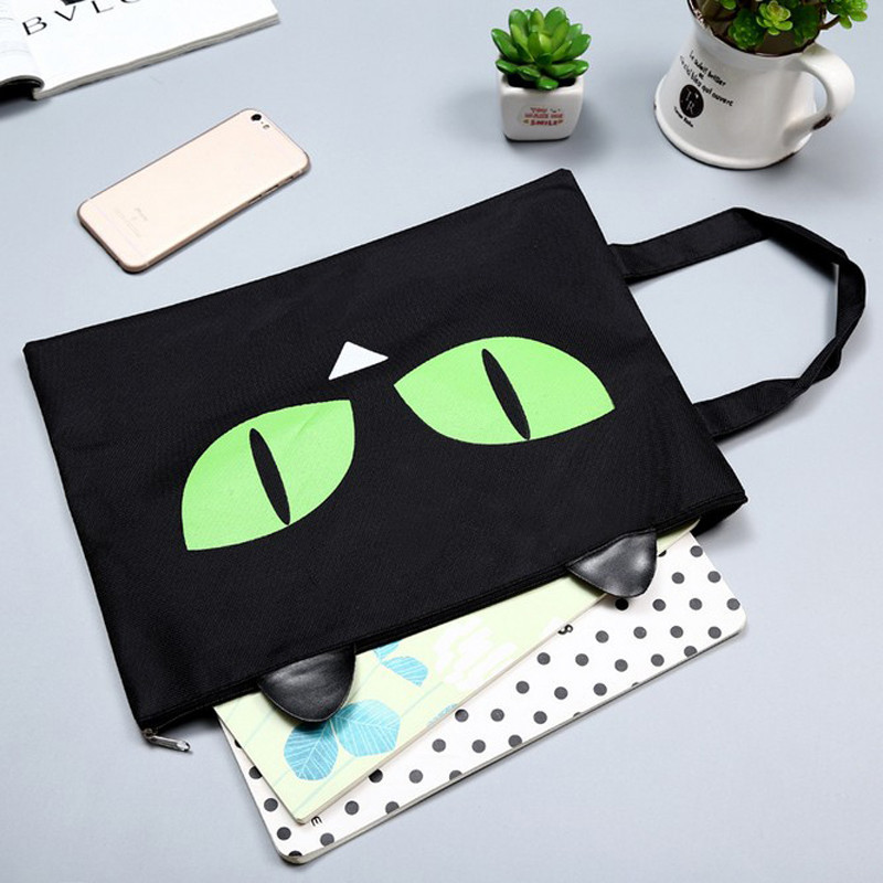 1X Kawaii Cute Oreo Cat Canvas A4 liela ietilpība dokumentu papīra maisiņu biznesa portfelis Ipad uzglabāšanas failu mapju soma dāvanai