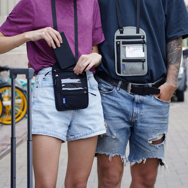 Nešiojamas kelioninis maišelis Praktinis kortelės paso krepšys ant kaklo Piniginė per petį RFID blokuojantis privatumo apsaugos maišelis paso maišelis