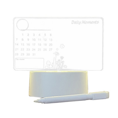 Planificator de calendar de birou din acril transparent Lumină de noapte cu LED cu marker șters de suport Planificator de calendar de birou
