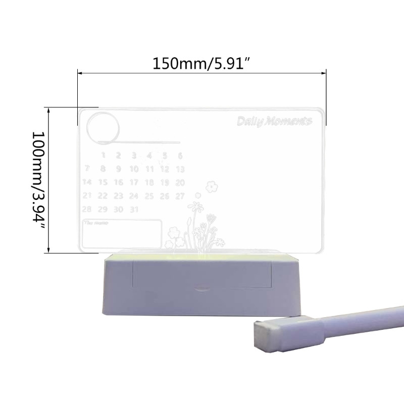 Planificator de calendar de birou din acril transparent Lumină de noapte cu LED cu marker șters de suport Planificator de calendar de birou