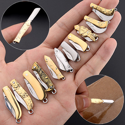 Mini Pocket Folding Knife Small Utility Knife Portable Self-Defense Keychain Knife Craft Wrapping Box Paper Envelope Cutter