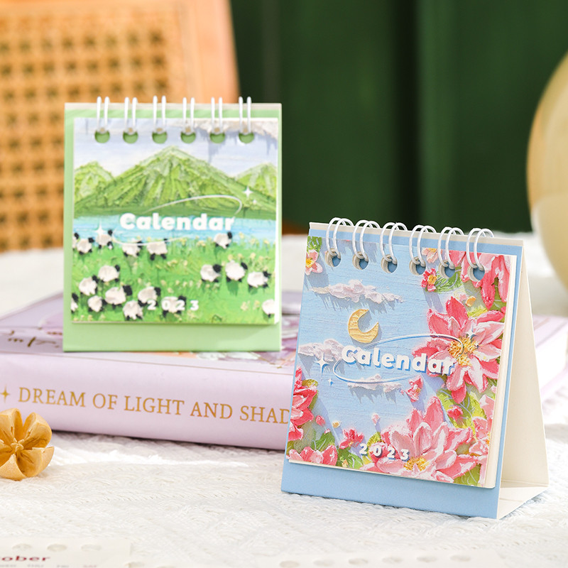 Seria de pictură 2023 Calendar de masă Super Mini portabil Desktop Memo Board Planner Planificator Office School A7227