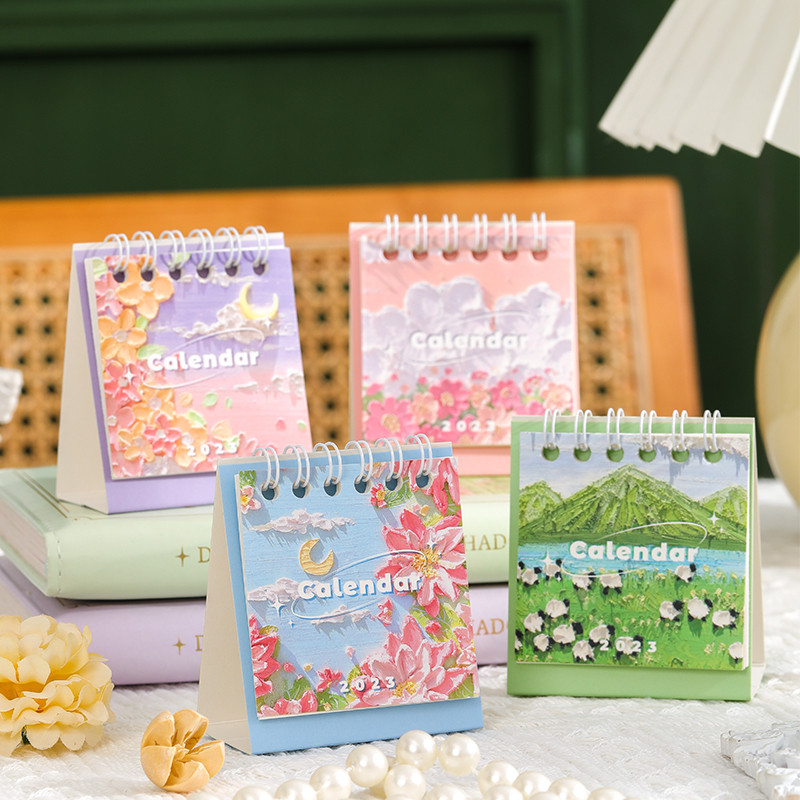 Seria de pictură 2023 Calendar de masă Super Mini portabil Desktop Memo Board Planner Planificator Office School A7227