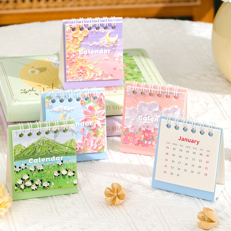 Seria de pictură 2023 Calendar de masă Super Mini portabil Desktop Memo Board Planner Planificator Office School A7227