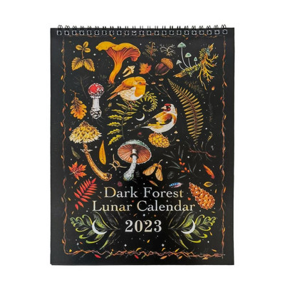 Kalendar Dark Forest za 2023. Kreativni ilustrirani zidni lunarni kalendari Vodootporni umjetnički astrološki mjesečev kalendar s tintom u boji, poklon