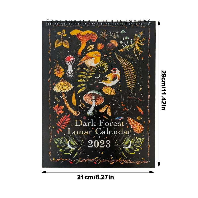 Kalendar Dark Forest za 2023. Kreativni ilustrirani zidni lunarni kalendari Vodootporni umjetnički astrološki mjesečev kalendar s tintom u boji, poklon