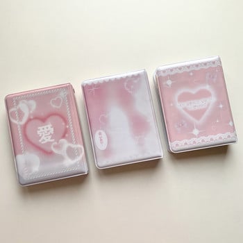 INS Sweet Pink Heart Bowknot Kpop Photocard Holder Album For Cards Idol Postcards Collecting Book Cards Protective Sleeve Album