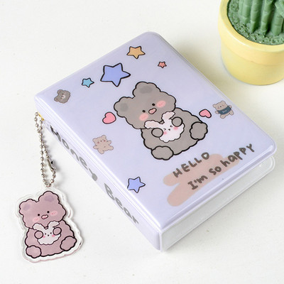 Mielas, mielas animacinis meškiukas Kpop nuotraukų kortelių laikiklis raktų pakabukas 3 colių albumas atvirukams Idol atvirukai Rinkti knygą kortelių laikiklis kortelių albumas