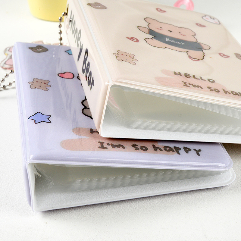 Mielas, mielas animacinis meškiukas Kpop nuotraukų kortelių laikiklis raktų pakabukas 3 colių albumas atvirukams Idol atvirukai Rinkti knygą kortelių laikiklis kortelių albumas