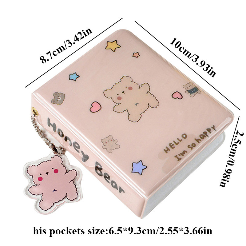 Mielas, mielas animacinis meškiukas Kpop nuotraukų kortelių laikiklis raktų pakabukas 3 colių albumas atvirukams Idol atvirukai Rinkti knygą kortelių laikiklis kortelių albumas