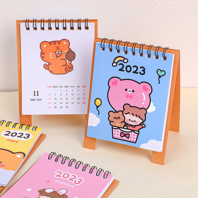 Nou 2023 simplu ins MIni calendar de birou Cute Rabbit Dog Calendar în picioare Planificator zilnic Planificator de masă Organizator de agende anuale