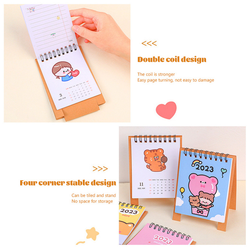 Nou 2023 simplu ins MIni calendar de birou Cute Rabbit Dog Calendar în picioare Planificator zilnic Planificator de masă Organizator de agende anuale