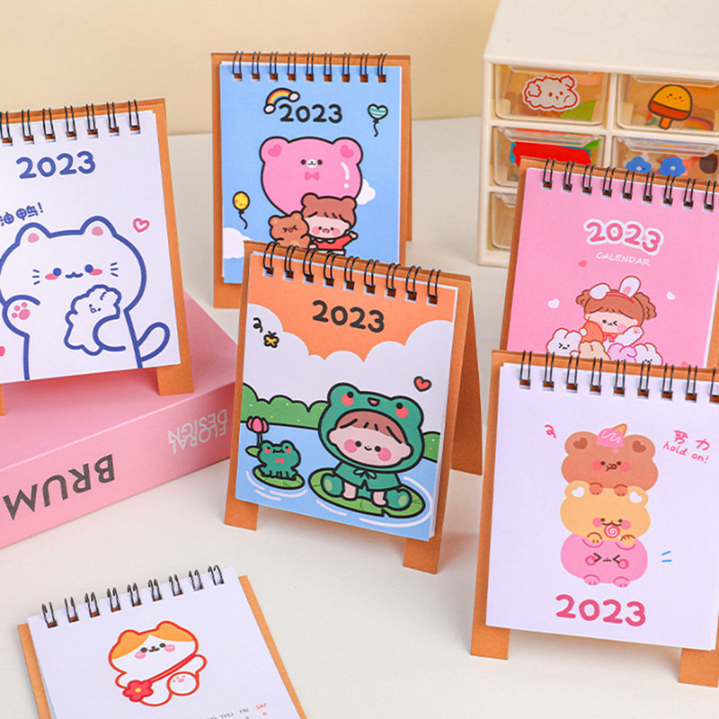 Nou 2023 simplu ins MIni calendar de birou Cute Rabbit Dog Calendar în picioare Planificator zilnic Planificator de masă Organizator de agende anuale