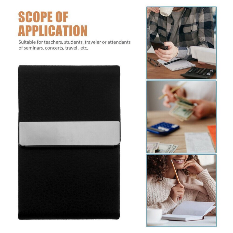 1 kom. Jednostavna torbica za posjetnice od PU kože, modna kopča, torbica za ID od nehrđajućeg čelika Uredski materijal Poklon kutija za posjetnice