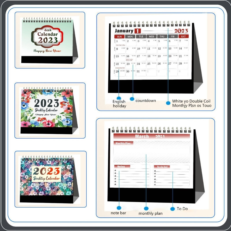 Lauakalender 2023. aasta uusaasta 12-kuuline seisev lauakalender Värvilised igakuised kujundused tööle kontoriõpetajatele