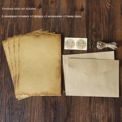 Set de tampoane de scrisori pentru plicuri vintage retro, kraft, în stil european veche, plicuri de invitație cu scrisoare de dragoste, hârtie de scris cu frânghie