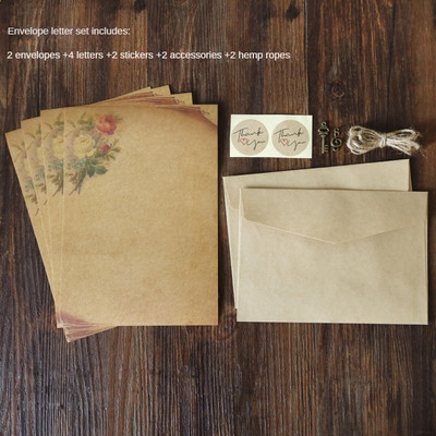 Retro vintage Kraft ümbriku kirjapadja komplekt Vana-Euroopa stiilis armastuskirja kutsed ümbrikud kirjutuspaber köiega