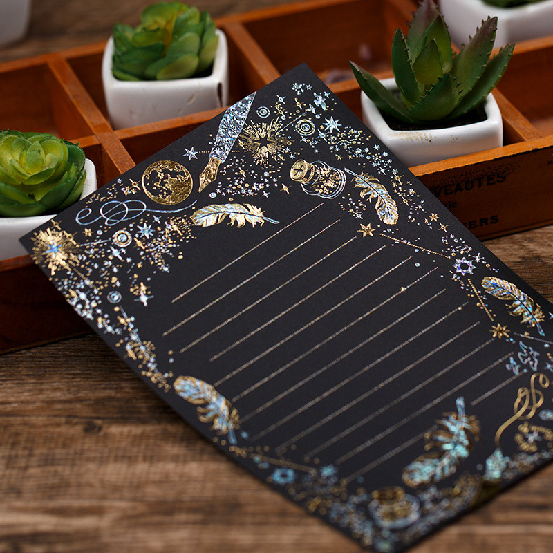 Senovinis bronzinis plunksnų vokas Gležna gitara Bling Auksiniai vokai Laiškų rinkinys Meilė Prisipažinkite merginai dovanų laiškų popieriai