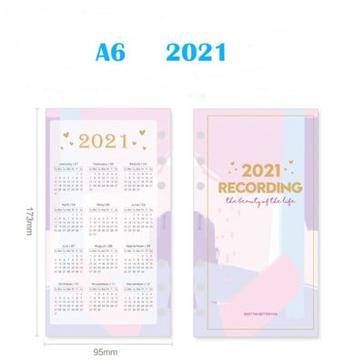 2021 m. kalendoriaus kortelės 6 skylės laisvų lapų nešiojamojo kompiuterio skirstytuvai A5/A6/A7 planavimo rodyklės popieriaus skyriklis puslapių planavimo priedai