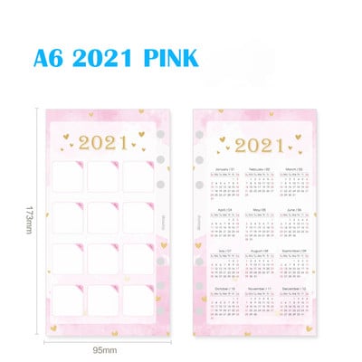 2021 m. kalendoriaus kortelės 6 skylės laisvų lapų nešiojamojo kompiuterio skirstytuvai A5/A6/A7 planavimo rodyklės popieriaus skyriklis puslapių planavimo priedai