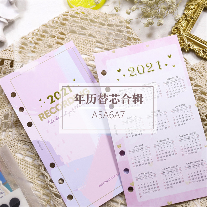 2021 m. kalendoriaus kortelės 6 skylės laisvų lapų nešiojamojo kompiuterio skirstytuvai A5/A6/A7 planavimo rodyklės popieriaus skyriklis puslapių planavimo priedai