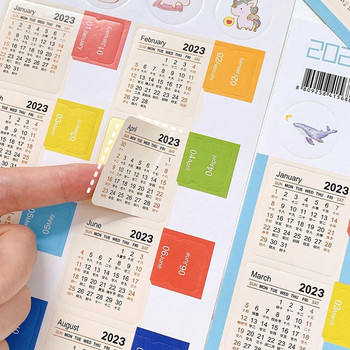 2PCS/Set 2023 Calendar Stickers Корейски дневник Planner Journal Stickers Дневен ред Месечен график Mark Label Стикери за канцеларски материали