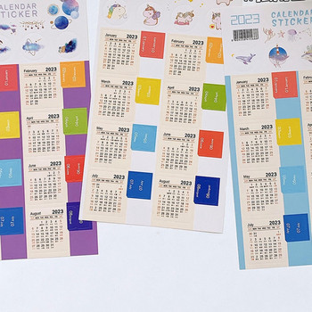 2PCS/Set 2023 Calendar Stickers Корейски дневник Planner Journal Stickers Дневен ред Месечен график Mark Label Стикери за канцеларски материали