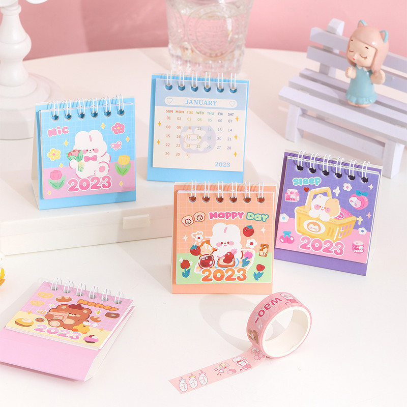 1 kom. slatka mini crtana životinja, medvjed, zec, kalendar, planer, stolni ukras, kalendar za 2023., studentski uredski stolni ukras za stol