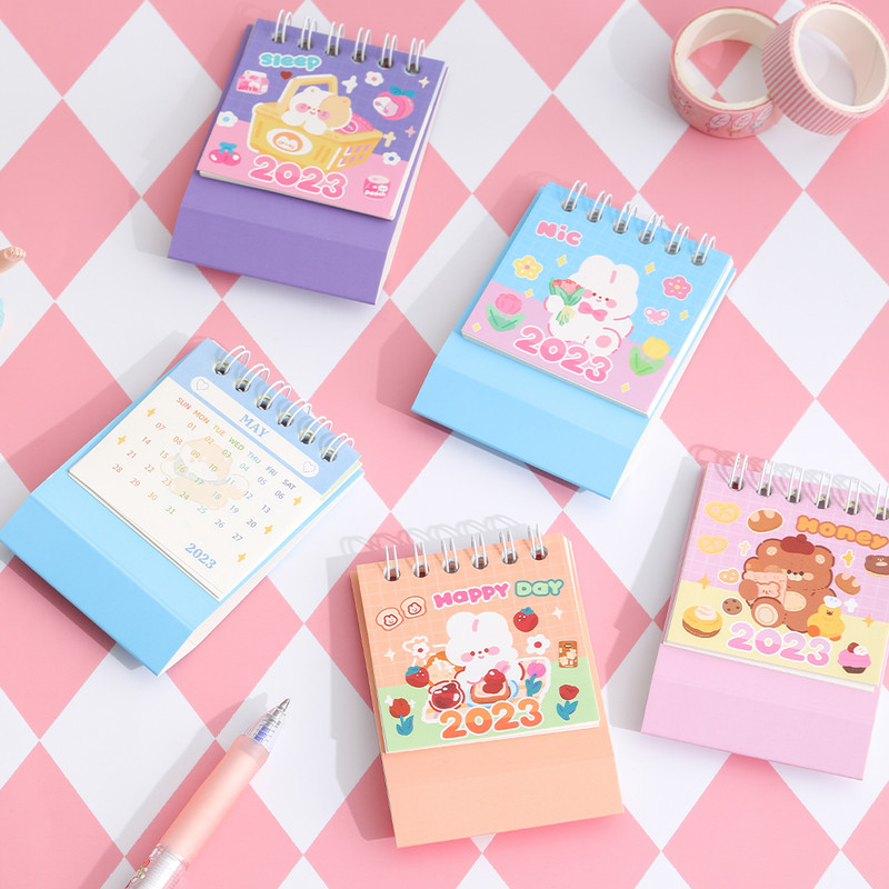 1 kom. slatka mini crtana životinja, medvjed, zec, kalendar, planer, stolni ukras, kalendar za 2023., studentski uredski stolni ukras za stol