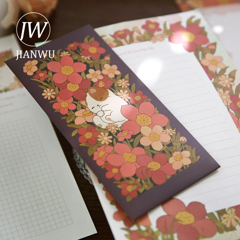 JIANWU Slatke male životinje, cvjetni grm, omotnice, set papira za ispovijed, ljubavna pisma, zaglavlja pisama Kawaii pribor za pisanje