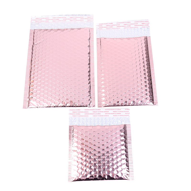 10 vnt rožinio aukso plastikiniai burbuliniai vokai, paminkštinti siuntimo vokai, vandeniui atsparūs burbuliniai maišeliai dovanų pakavimui