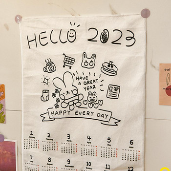 Мода Щастлив всеки ден Гоблен с печат на зайче 2023 г. Лесен за залепване висящ календар с прозрачен печат за всекидневна