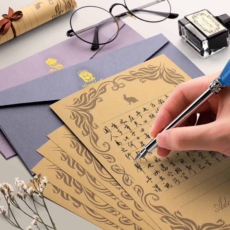 5 komada vintage papira za darove, omotnice, papira za pisanje pisama s naljepnicama za brtvljenje za razglednice, čestitke, pozivnice za vjenčanje