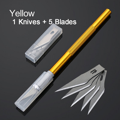 1 Σετ μαχαίρι χειροτεχνίας ακριβείας σκαλίσματος Μαχαίρια χόμπι από ανοξείδωτο χάλυβα για DIY έργα τέχνης κοπής Scrapbooking Μοντέλα στένσιλ με 5 λεπίδες