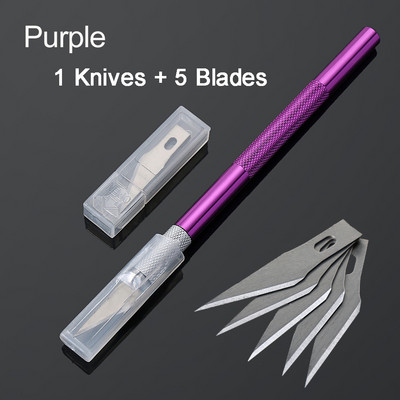 1 Σετ μαχαίρι χειροτεχνίας ακριβείας σκαλίσματος Μαχαίρια χόμπι από ανοξείδωτο χάλυβα για DIY έργα τέχνης κοπής Scrapbooking Μοντέλα στένσιλ με 5 λεπίδες