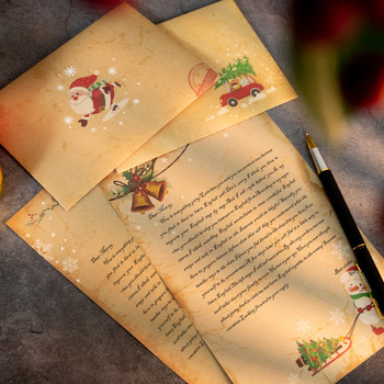 Yatniee 6 бр. Крафт хартия Винтидж Хартия за писане на писма Коледен плик с шарка Покана за сватбено тържество Коледен подарък Пликове