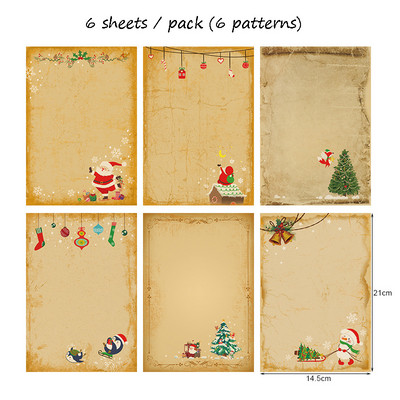 Yatniee 6 kom kraft papira Vintage Pismo papir Kuverta s božićnim uzorkom Pozivnica za vjenčanje Kuverta za božićni dar