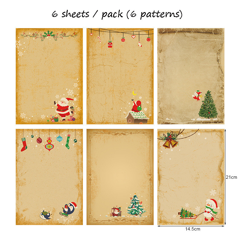 Yatniee 6 kom kraft papira Vintage Pismo papir Kuverta s božićnim uzorkom Pozivnica za vjenčanje Kuverta za božićni dar