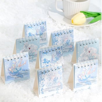 1 Pc 2023 Cute Mini Fantasy Fairy Tale Desk Calendar Creative Romatic Small Calendar Blue Illustration Desk Στολίδι