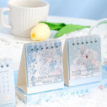 1 Pc 2023 Cute Mini Fantasy Fairy Tale Desk Calendar Creative Romatic Small Calendar Blue Illustration Desk Στολίδι