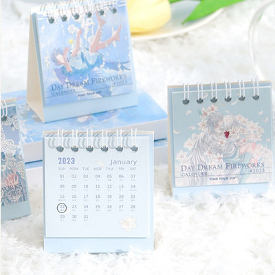 1 Pc 2023 Cute Mini Fantasy Fairy Tale Desk Calendar Creative Romatic Small Calendar Blue Illustration Desk Στολίδι