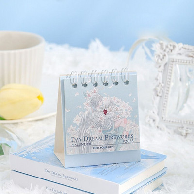 1 vnt. 2023 m. mielas mini fantastinis pasakų stalinis kalendorius kūrybingas romantiškas mažas kalendorius mėlynos iliustracijos stalo ornamentas