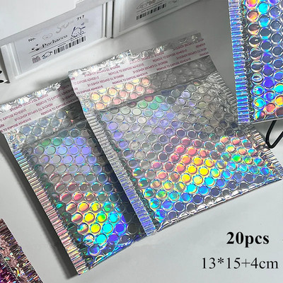20 buc./lot cu laser Bubble Mailer Reciclare argintiu Film laminate din aluminiu rezistent la socuri Hârtie cu bule pentru card de ambalare de înaltă calitate