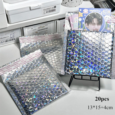 20 buc./lot cu laser Bubble Mailer Reciclare argintiu Film laminate din aluminiu rezistent la socuri Hârtie cu bule pentru card de ambalare de înaltă calitate