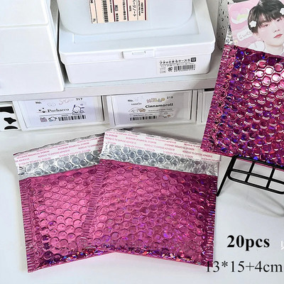 20 buc./lot cu laser Bubble Mailer Reciclare argintiu Film laminate din aluminiu rezistent la socuri Hârtie cu bule pentru card de ambalare de înaltă calitate