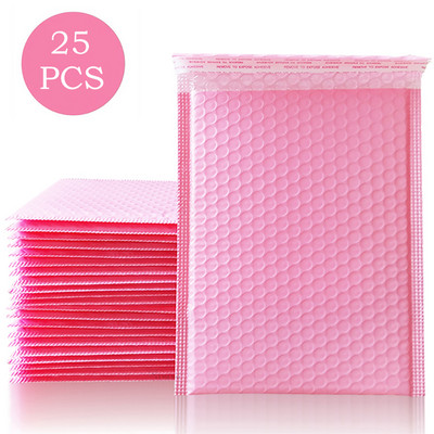 7x10 inch 25 bucăți alb bubble mailers plicuri căptușite din polietilenă ambalare pentru afaceri mici bijuterii machiaj geantă de transport roz negru