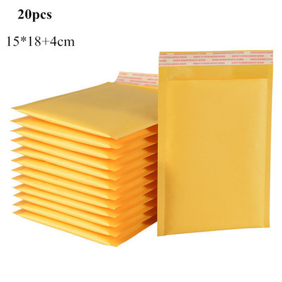 20 bucăți/lot hârtie kraft pungi galbene pentru corespondență folie cu bule 15*18 + 4 cm plic ambalare sac de livrare impermeabil pentru ambalarea hainelor