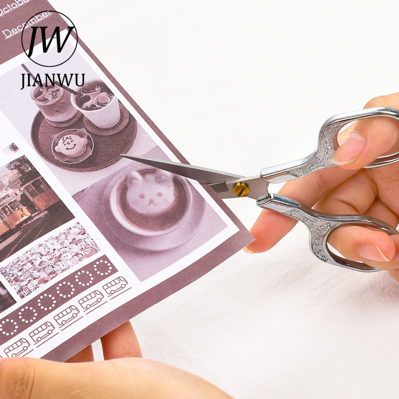JIANWU 4 krāsu vintage cirsts rakstāmpiederumi šķēres Roku darbs, mazas šķēres Mājas biroja griešanas instrumenti skolas piederumi