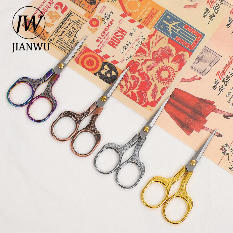 JIANWU 4 krāsu vintage cirsts rakstāmpiederumi šķēres Roku darbs, mazas šķēres Mājas biroja griešanas instrumenti skolas piederumi